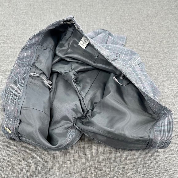 Amanda Smith Plaid Straight Pants Cuffed Size 4 Gray Black Teal Work Business - Picture 6 of 16